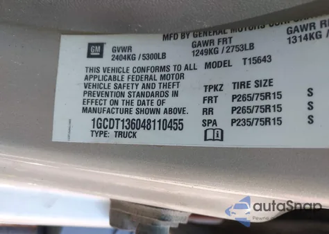 2004 Chevrolet Colorado Ls from USA, damaged, VIN 1GCDT136048110455